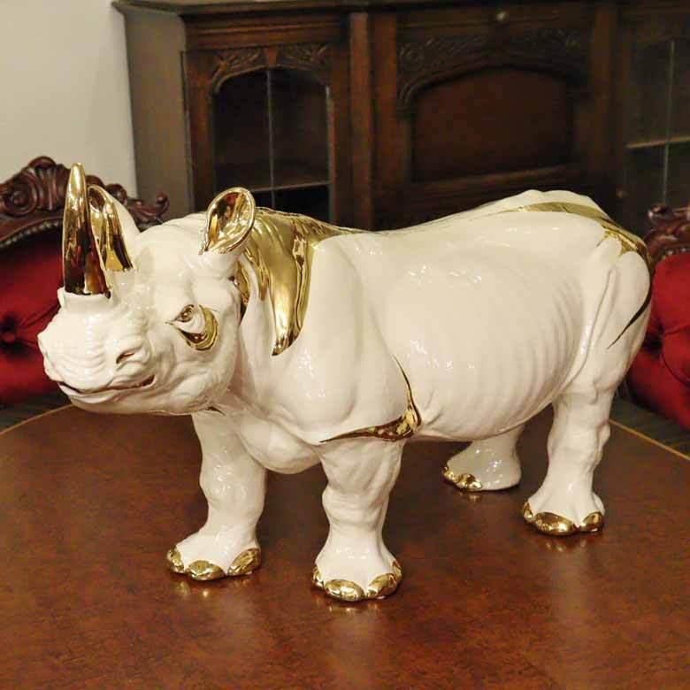 陶器 動物 サイ 置物 イタリア製 ライナセロス 完成品 アニマル