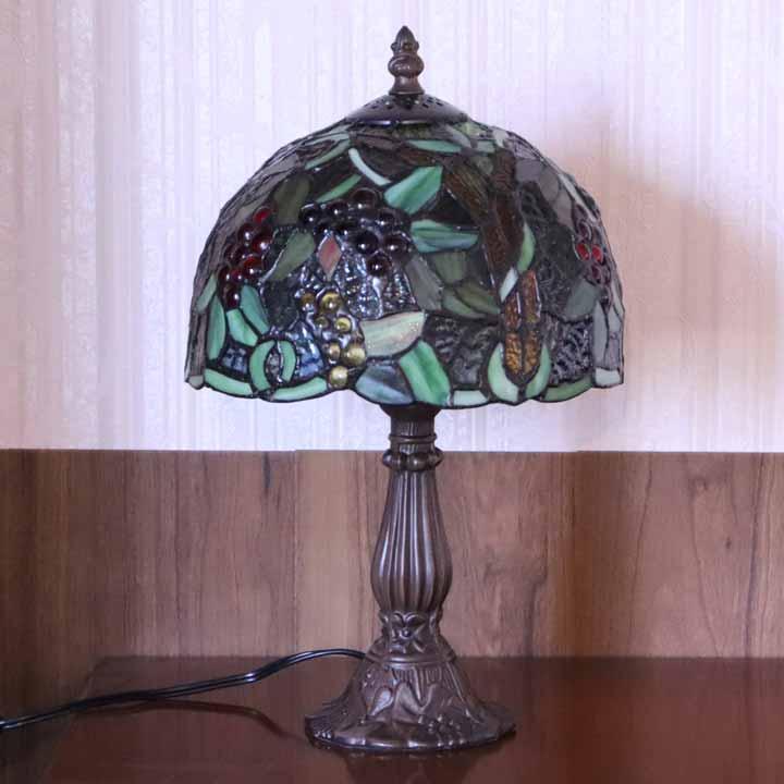 ステンドグラスランプ 8インチ 葡萄 ナギットガラス アンティーク調