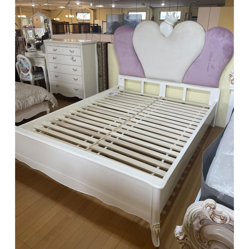 ガレージセール ベッドフレーム ダブルベッド ホワイト ベロア