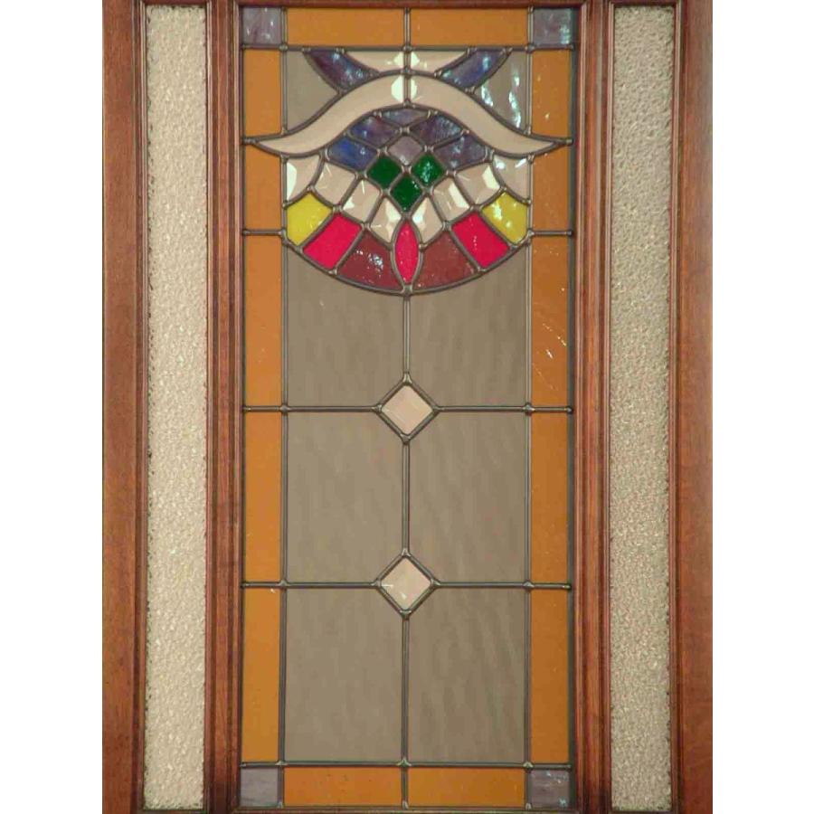 ステンドグラス 3連スクリーン オーク 衝立 茶 レトロ パーティション