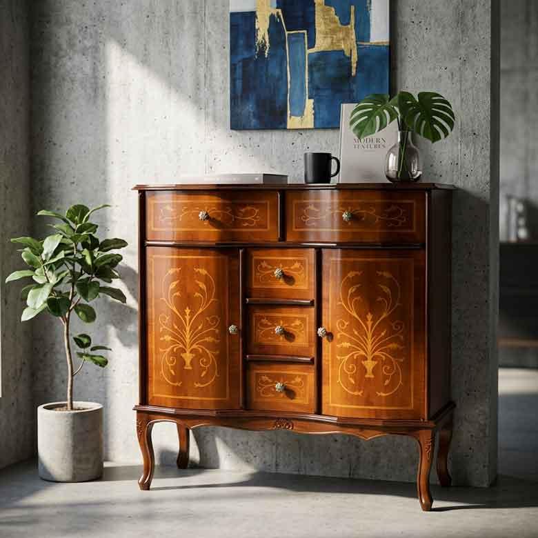 チェスト 木製 象嵌 猫脚 ローキャビネット 88cm サイドボード 119