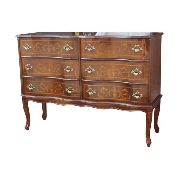 チェスト 木製 6段 完成品 茶 112cm 象嵌 ロココ調 イタリア 家具 猫脚