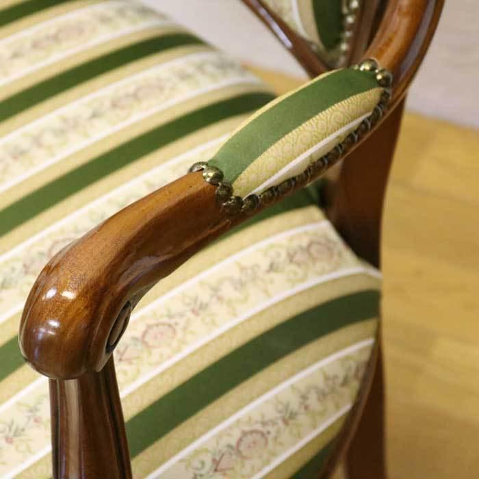 イタリア アームチェア グリーンストライプ サロンチェア 1Pソファ