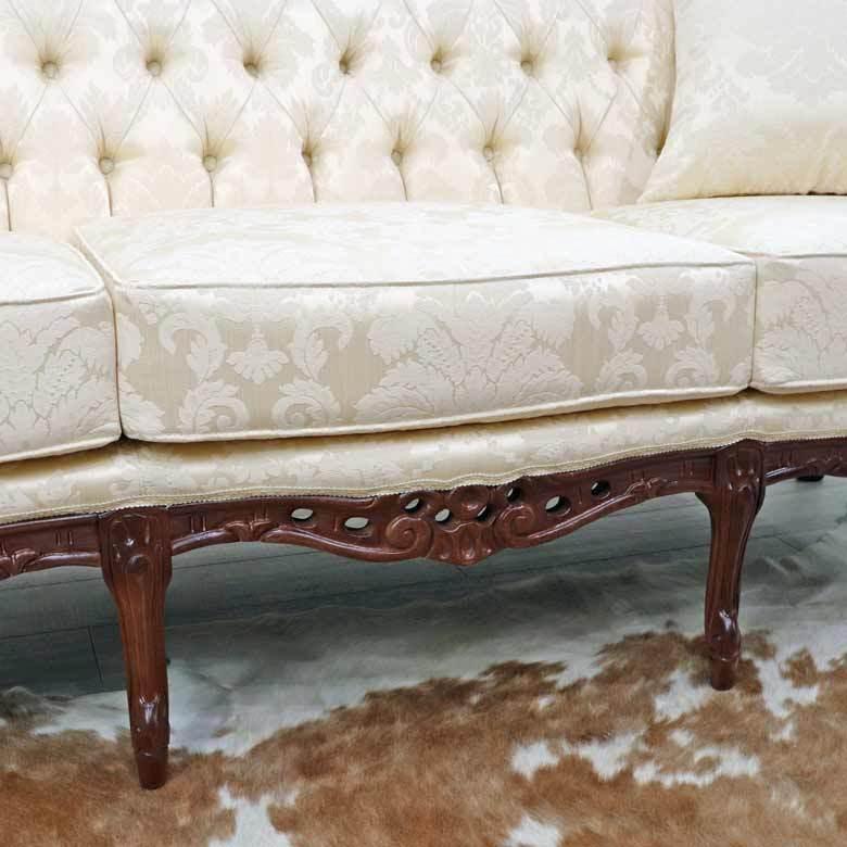 イタリア 3人がけソファ ベージュ 猫脚 木製 完成品 ロレーナ 3Pソファ