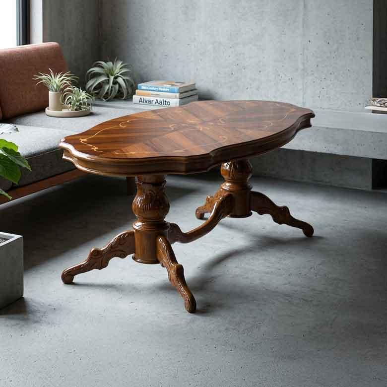 イタリア リビングテーブル 象嵌 コーヒーテーブル 茶 ローテーブル