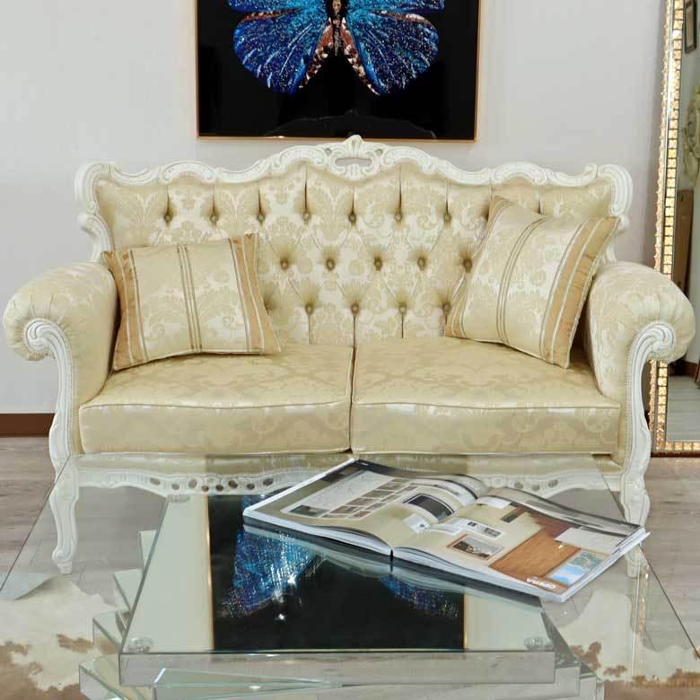 イタリア 2人掛けソファ ゴールド ホワイト 猫脚 2人用 2Pソファ 2人