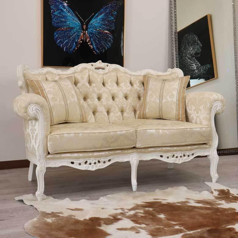 イタリア 2人掛けソファ ゴールド ホワイト 猫脚 2人用 2Pソファ 2人