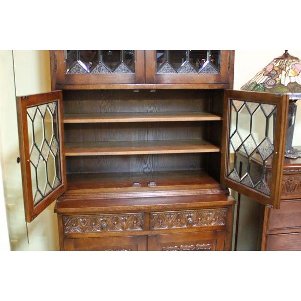 キャビネット ステンドグラス 食器棚 オーク 完成品 木製 レトロ 319