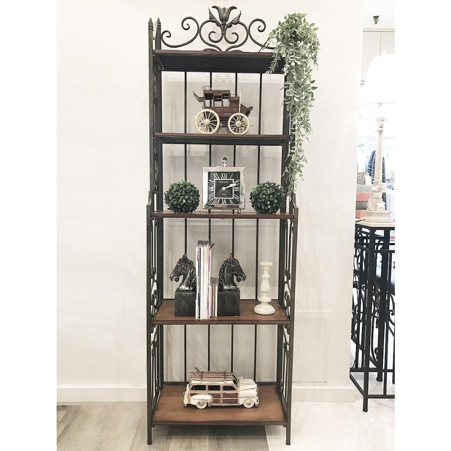 アイアンラック 5段シェルフ 木製棚板 ディスプレイラック 折りたたみ