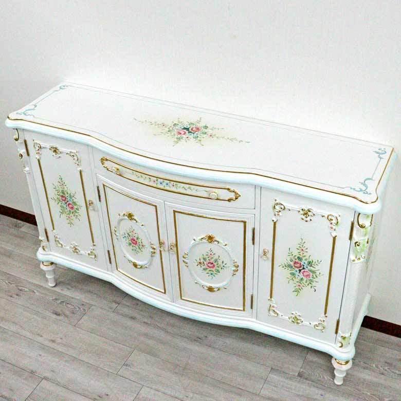 ロココ調 サイドボード キャビネット 白家具 アンティーク エレガント