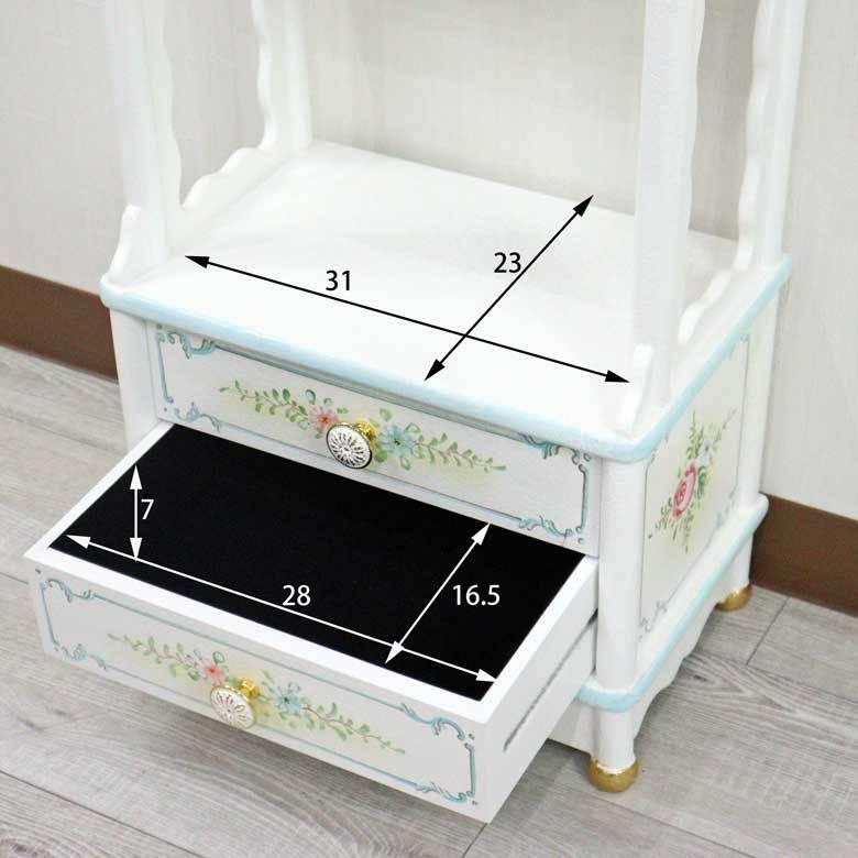 ロココ シェルフ 花柄 ラック 引出付き ミニキャビネット 壁掛け 白