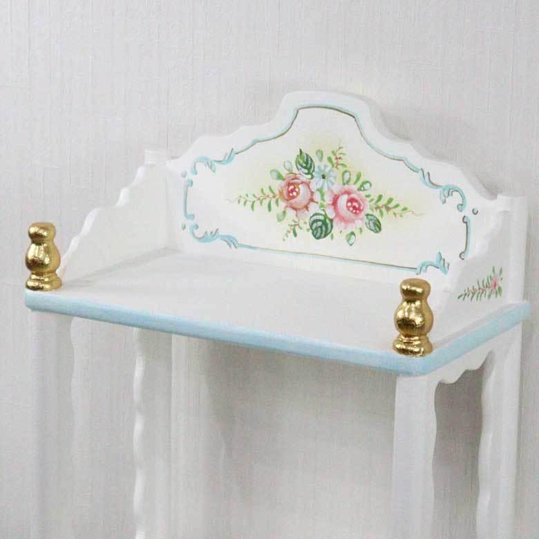 ロココ シェルフ 花柄 ラック 引出付き ミニキャビネット 壁掛け 白
