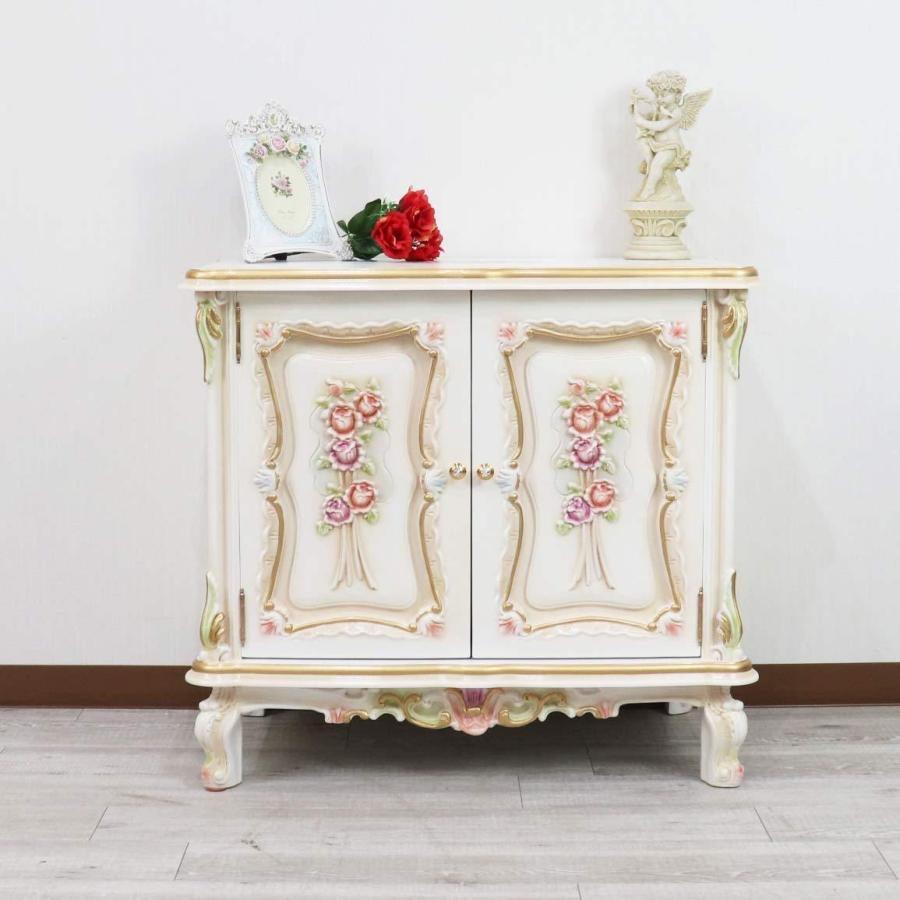 ロココ調 サイドボード 84cm リビングボード キャビネット 完成品 猫脚