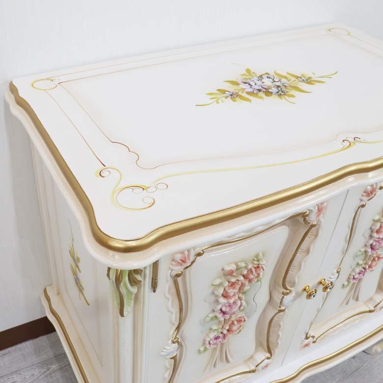 ロココ調 サイドボード 84cm リビングボード キャビネット 完成品 猫脚