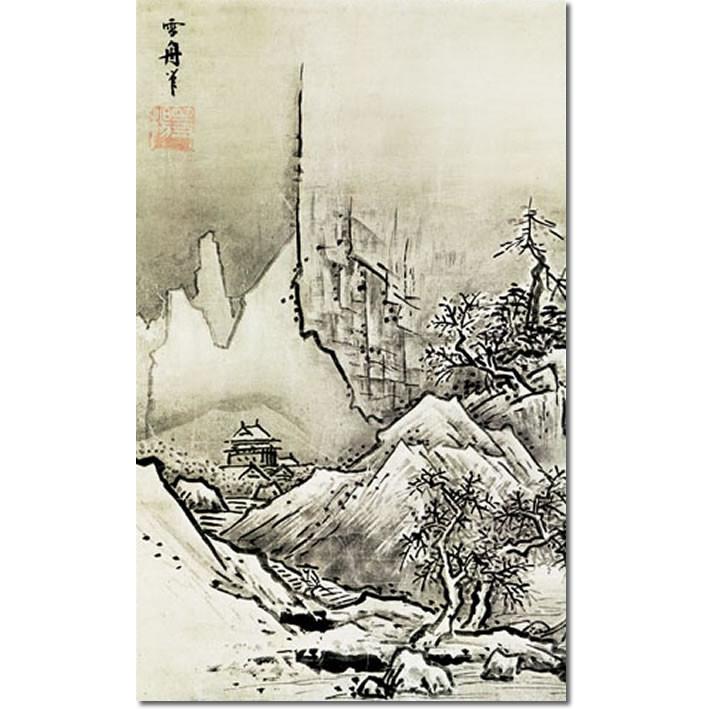 掛け軸-秋冬山水図（冬）／雪舟(尺五立) 水墨山水画 床の間 和室