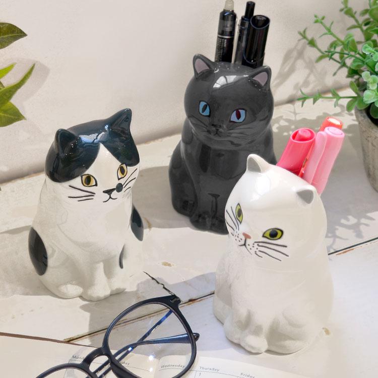 花瓶 一輪挿し 陶器 ペン立て おしゃれ 動物 猫 ネコ ペンスタンド