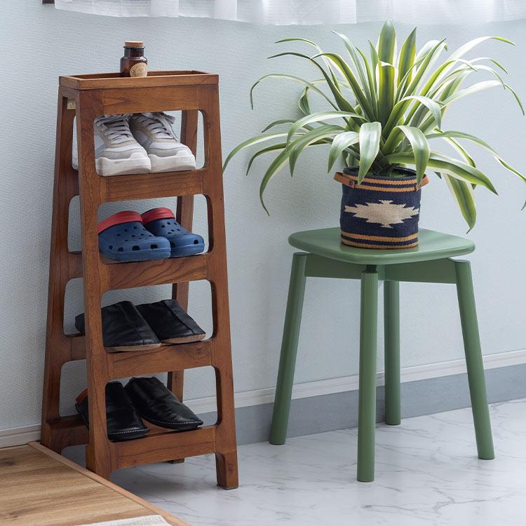 東谷 シューズラック スリム 4段 省スペース スリッパラック 木製