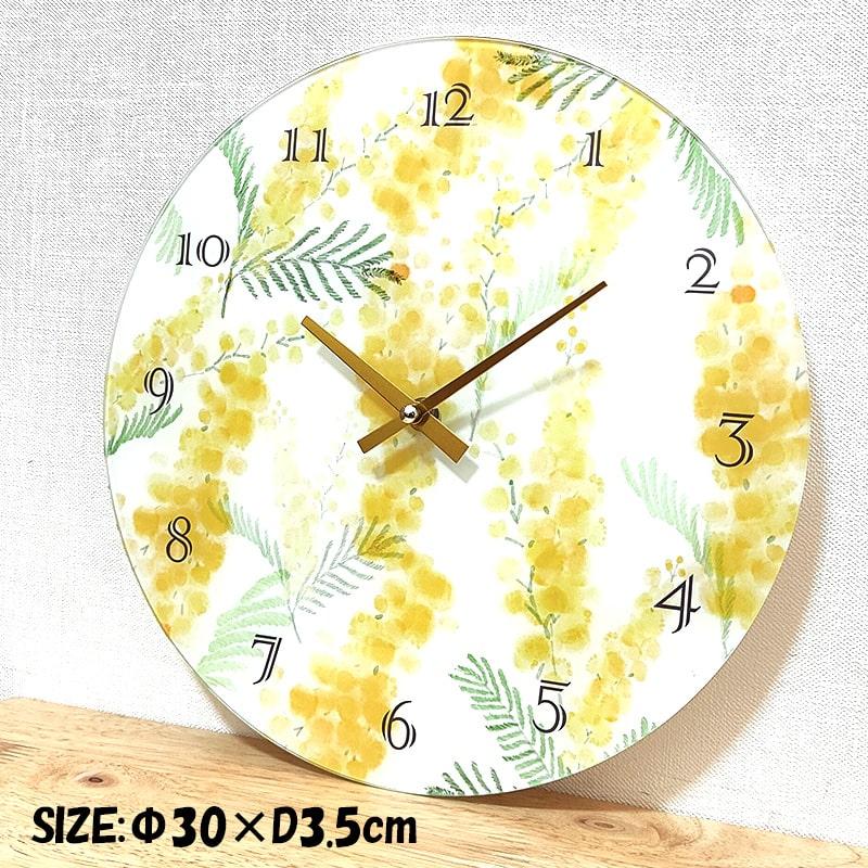 アメリカン レトロ 掛時計 ガラス ボタニカル ウォールクロック ミモザ