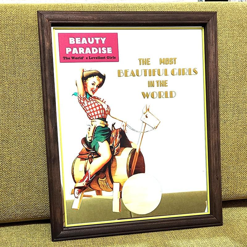 鏡 おしゃれ 壁掛け パブミラー レトロ ミラー カウガール かわいい