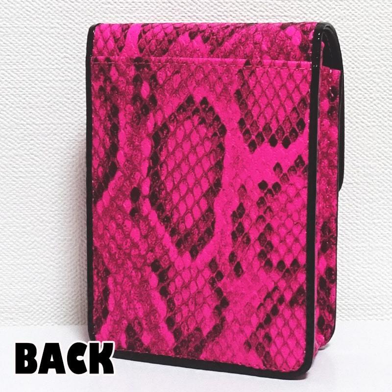 タバコケース かわいい ロング 濃いピンクパイソン 型押し シガレット