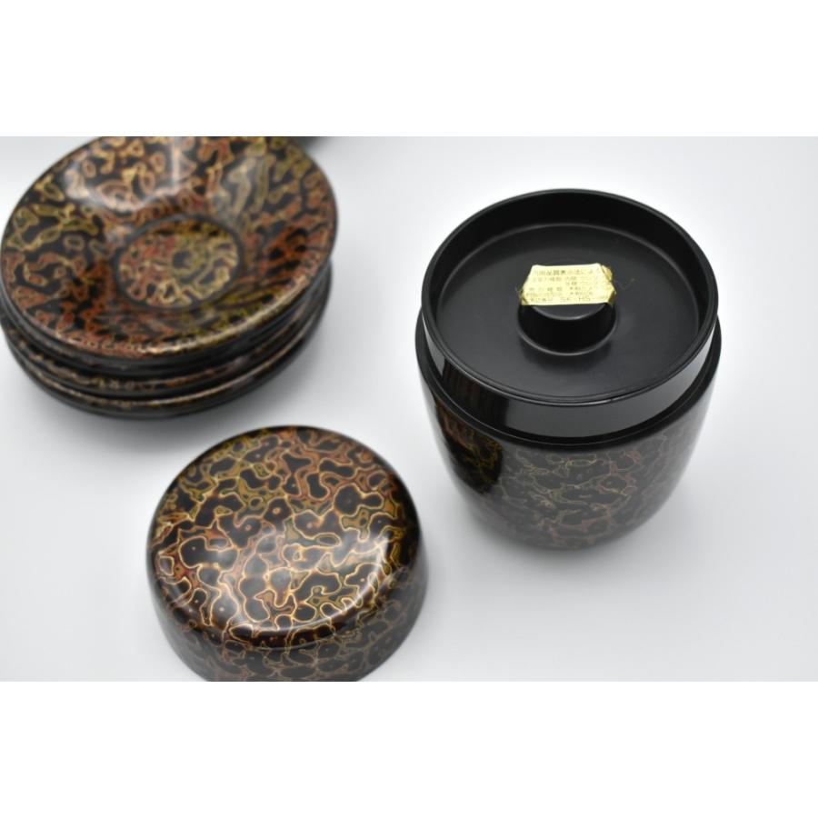 会津塗 茶器セット 夏目型茶筒・茶ガラ入・茶托5組セット item no