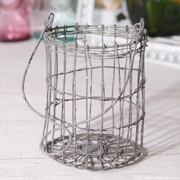 鉢カバー ワイヤーハンドルバスケット グレー : 花飾る雑貨店 GREEN