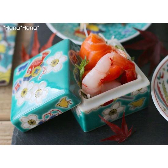 青郊 九谷焼 陶箱 蓋付き豆鉢 5.4cm 小箱 小物入れ アクセサリーケース