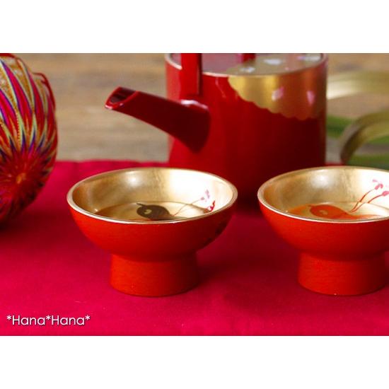 在庫限り／ 高台盃 ペアセット 六瓢 ひょうたん 漆器 山中塗 // 酒器