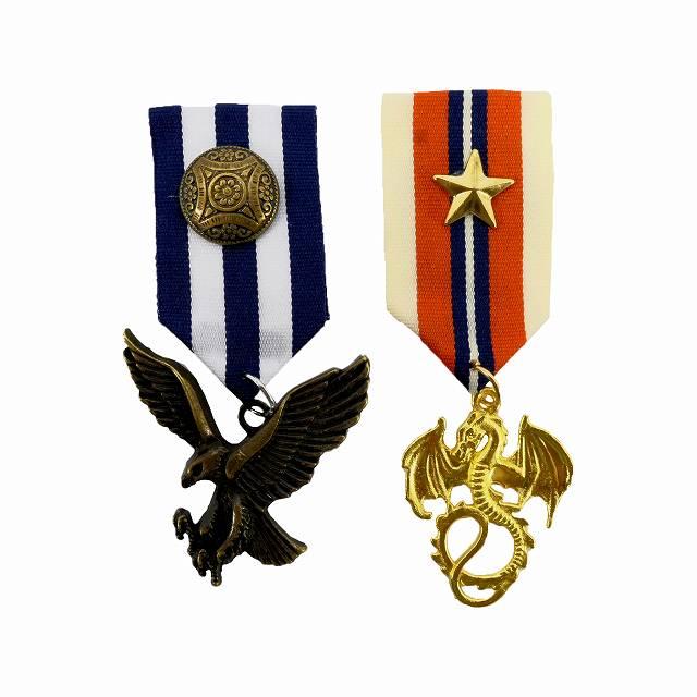 バッジ ミリタリー 勲章 2個セット イーグルと西洋のドラゴン ci21 ck5