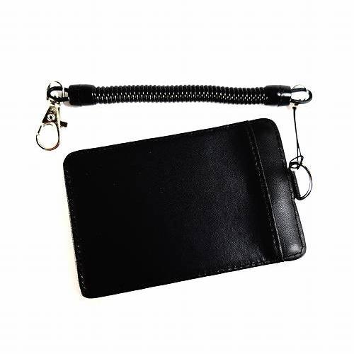 定期入れ メンズ 本革 カールコード付き 黒 SA-275 パスケース 伸びる