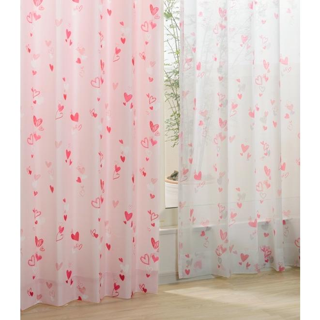 カーテン 非遮光 エンジェル ハート柄 ピンク 幅100x丈135cm 2枚組