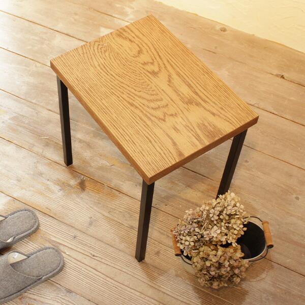 アイアン スツール｜無垢材×アイアン 高さ42cm オーク材 イス 木製