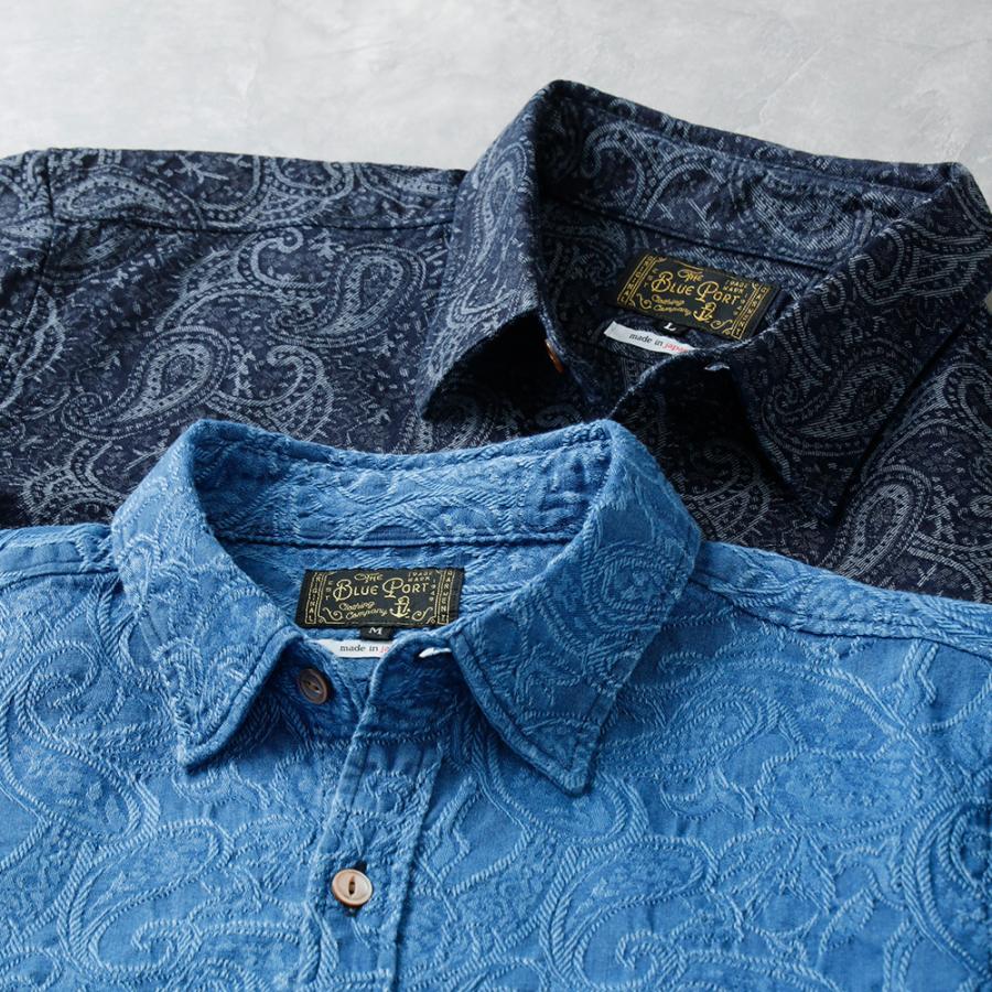 BLUE PORT インディゴ シャツ メンズ 長袖 ペイズリー 日本製
