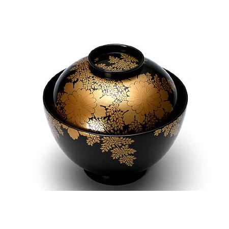 山田平安堂 吸物椀 菊に忍 （ 輪島塗：5客組 ） : 漆器 山田平安堂