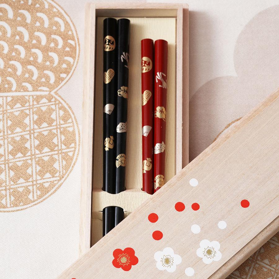 山田平安堂 宮内庁御用達 漆器 夫婦箸 宝尽くし（吉祥梅箱入） ペアの