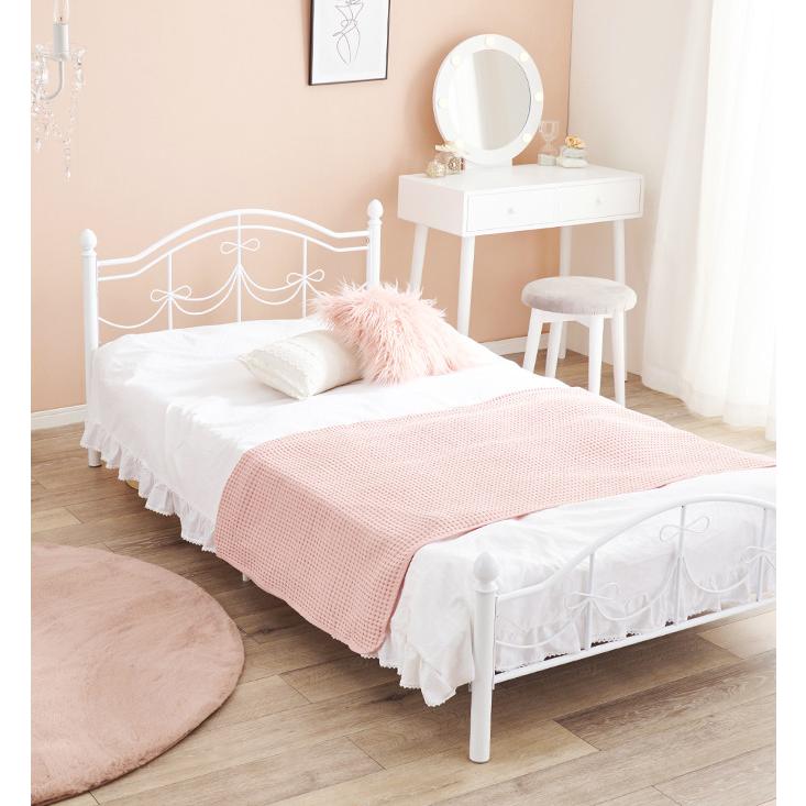 シングルベッド bed ガーリー 女の子 お姫様 プリンセス リボン 白