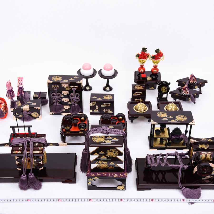 ひな人形 お道具単品 ひなお道具9点セット 溜塗 牡丹桜 30号 : 人形の