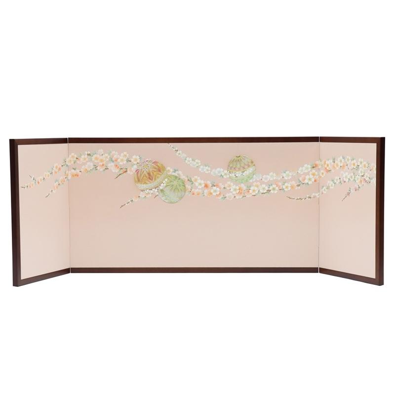 アウトレット品 雛人形三月屏風 屏風のみ 13号 手まり桜(茶) 金彩蒔絵