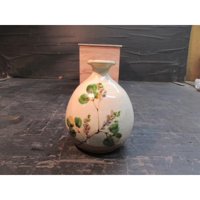 吉川水城益子焼緋襷 白釉 色絵 一輪挿し 花瓶 花生 花入 花器 置物