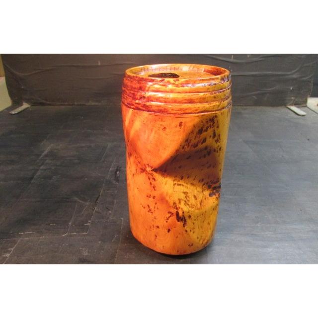 榧拭き漆ビール空き缶一輪ざし 木の花器 くりぬき 木の花瓶 木製