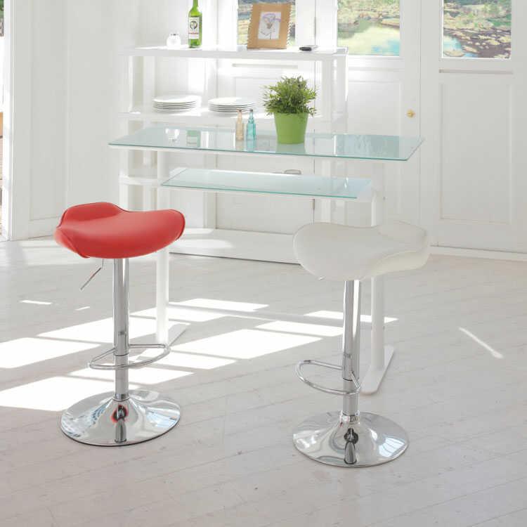 カウンターテーブル 白 ホワイト 幅120cm ガラス製 棚付 収納付