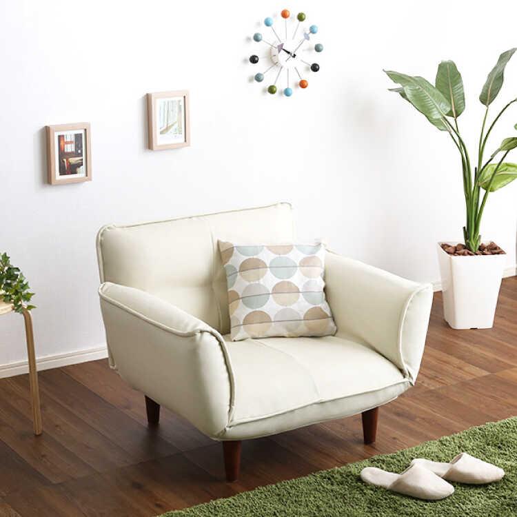 ひとり掛けソファー レザー製 合皮 アイボリー 一人掛け 一人用