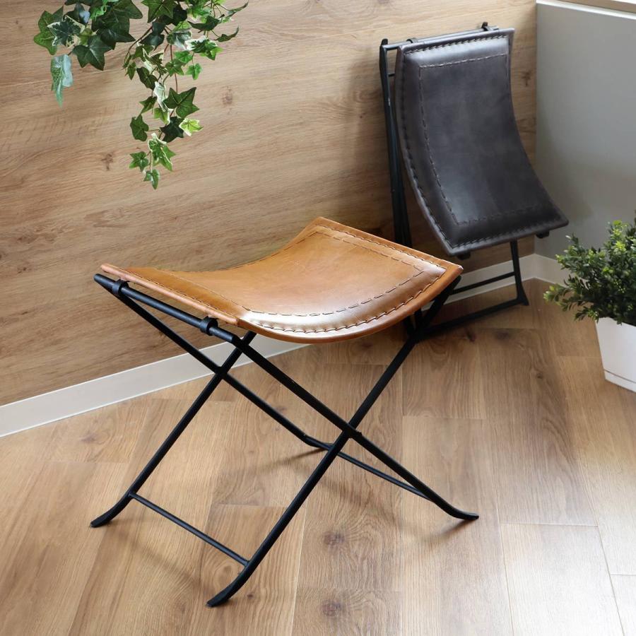 折りたたみ椅子 高さ44cm レザー アイアン アンティーク調 （ スツール