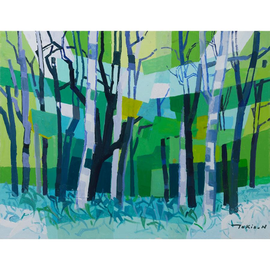 中谷時男 「新緑のブナ林・白神山地」 油彩F6号 額付き : 一枚の繪