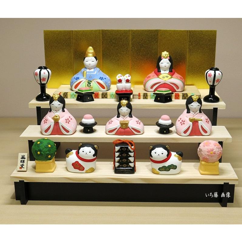 さくら雛三段飾り （毛ばたき付）雛人形 ひな人形 桃の節句 コンパクト