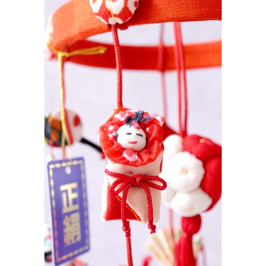 つるし飾り つるし雛 正絹古布 手縫い 結（ゆい） 台付 一式 164336