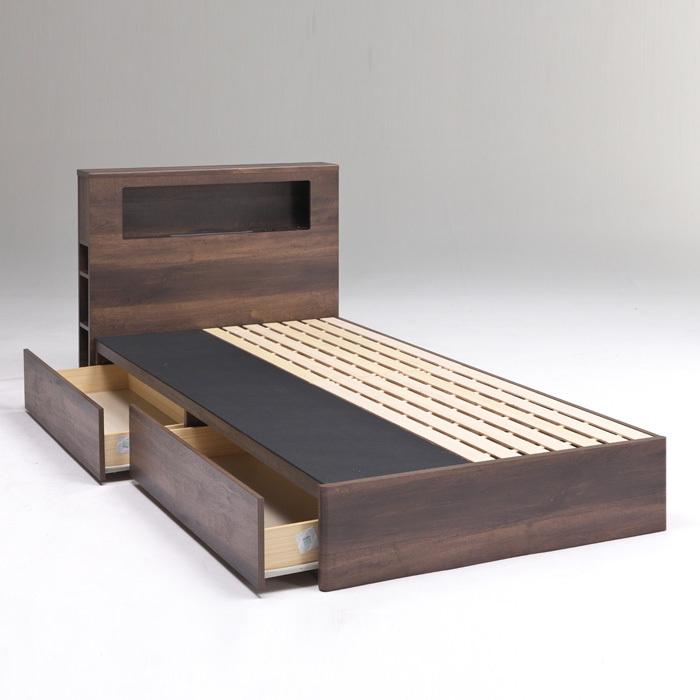 ベッドフレーム 引出し付き 長さ 215 LED照明付き シングルフレーム