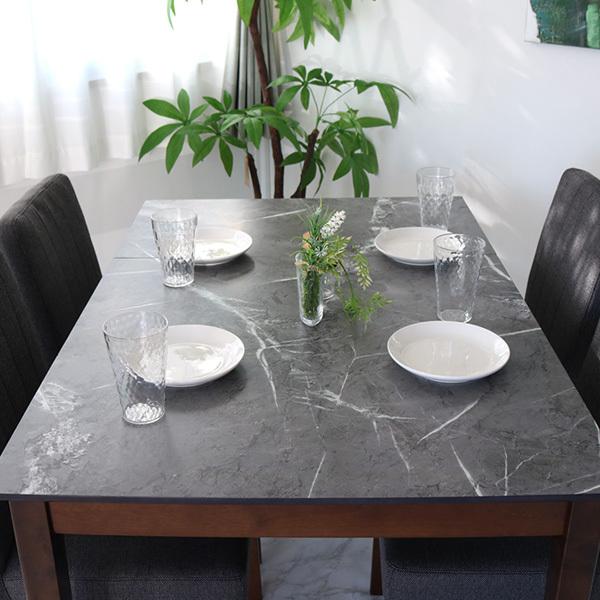 伸長式 ダイニングテーブルセット 4人掛け グレー天板 5点 セラミック