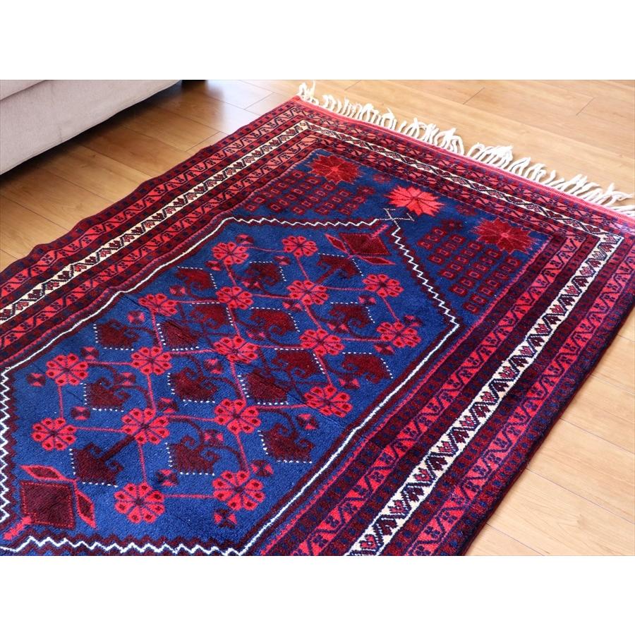 ヤージベディル トルコ絨毯/トライバルラグ 191x113cm ブルー＆レッド