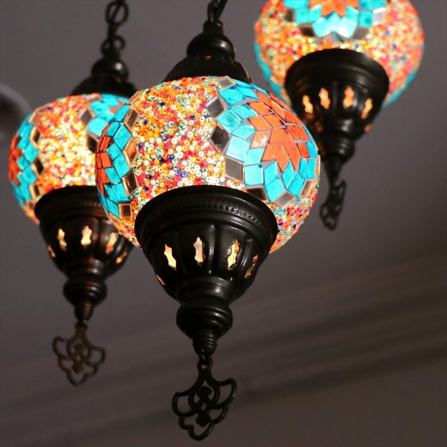 モザイクランプ トルコランプ シャンデリア 3灯 ピンク&ブルー